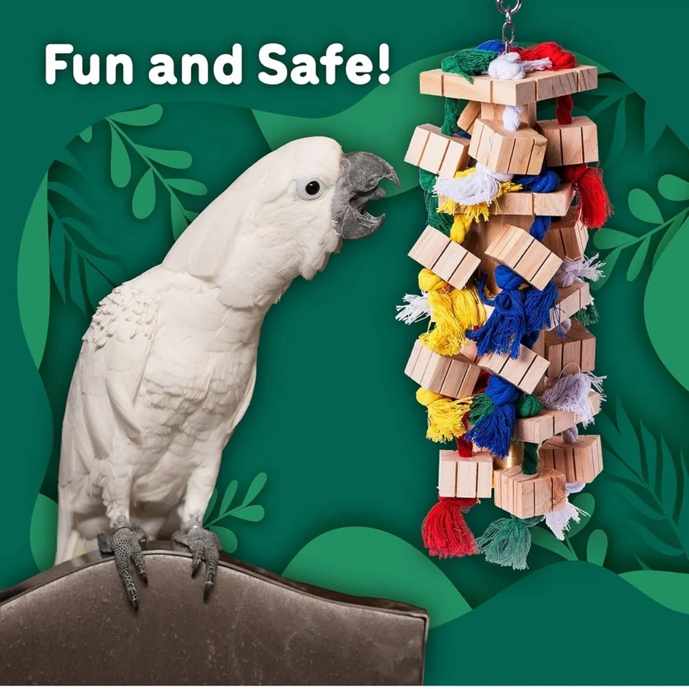 Medium/Large Parrot Toys & Cockatoo Toys, Durable Wooden Bird Chew Toy.